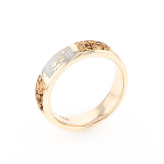 G1 Gold Quartz Ring Inlaid Center Natural Nugget Sides Band