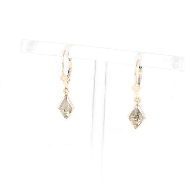 Gold Quartz Earrings Diamond Shape Inlaid Lever Backs G2