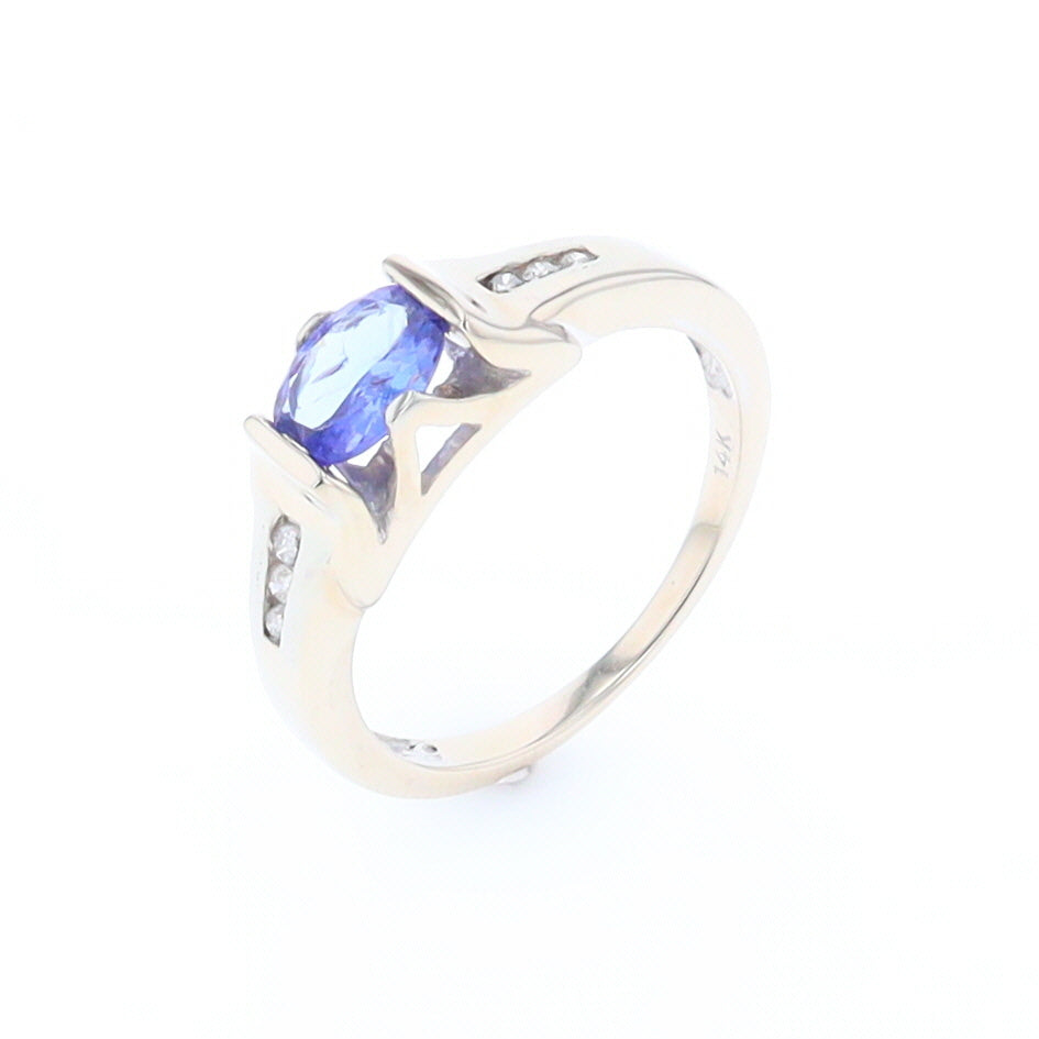 Horizontal Oval Tanzanite Ring with Channel Set Diamond Accents