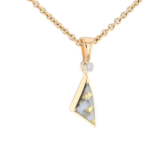 Gold Quartz Necklace Sail Inlaid Design Pendant with .02ct Diamond