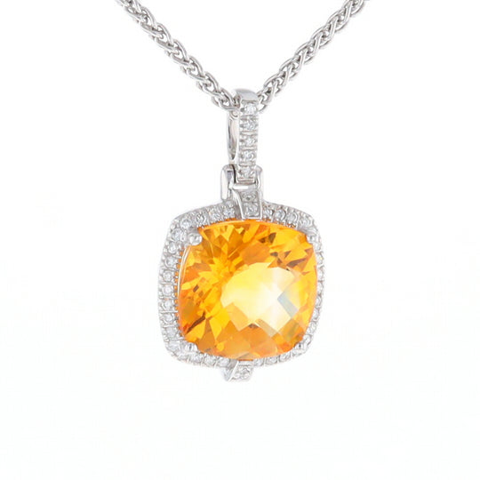 Checkered Citrine Diamond Halo Pendant