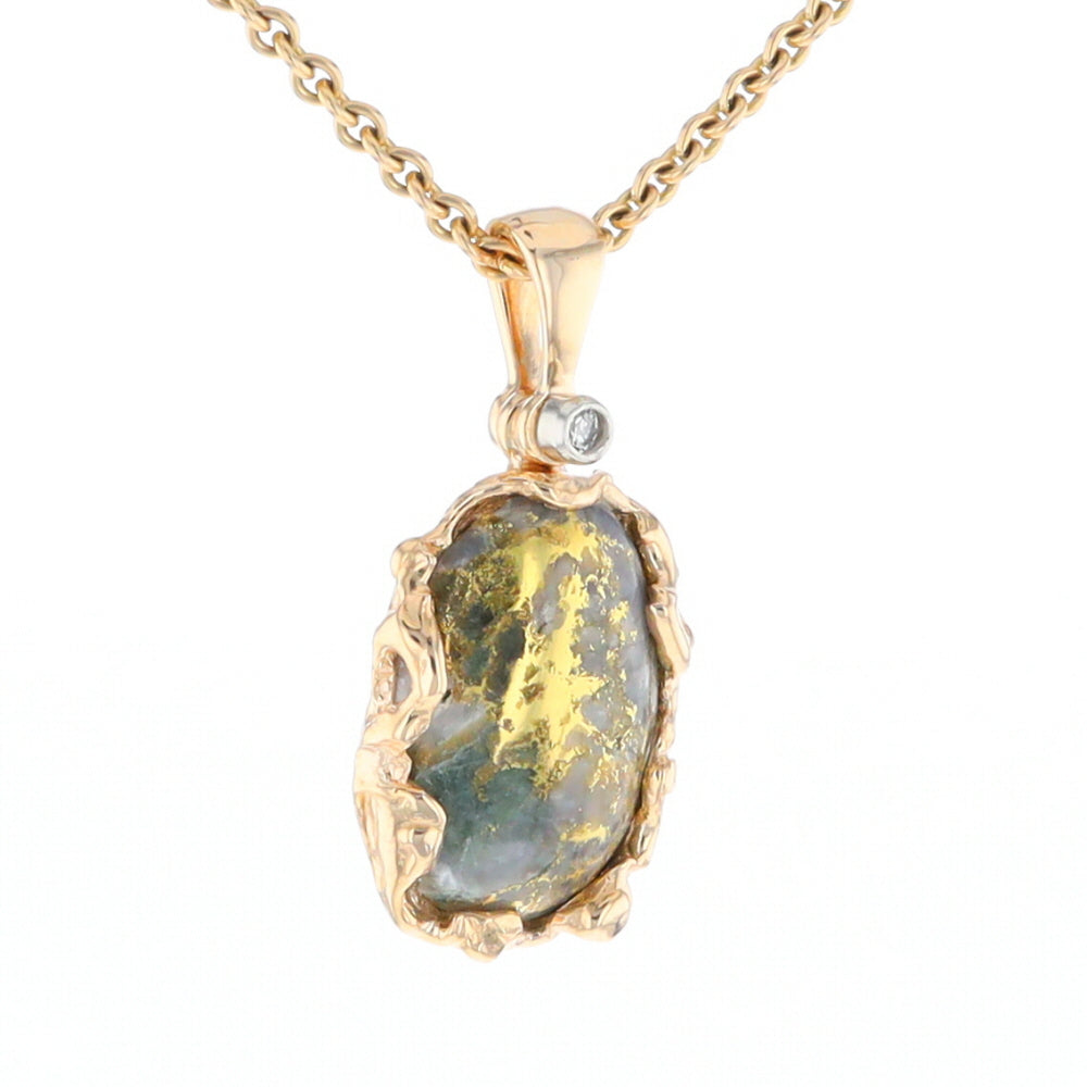 Serpentine & Gold Quartz Freeform Pendant