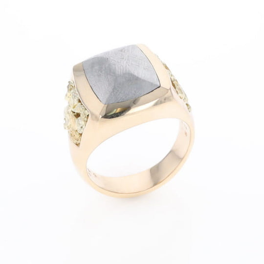 Meteorite Ring Double Side Natural Nuggets Rectangle Inlaid Center