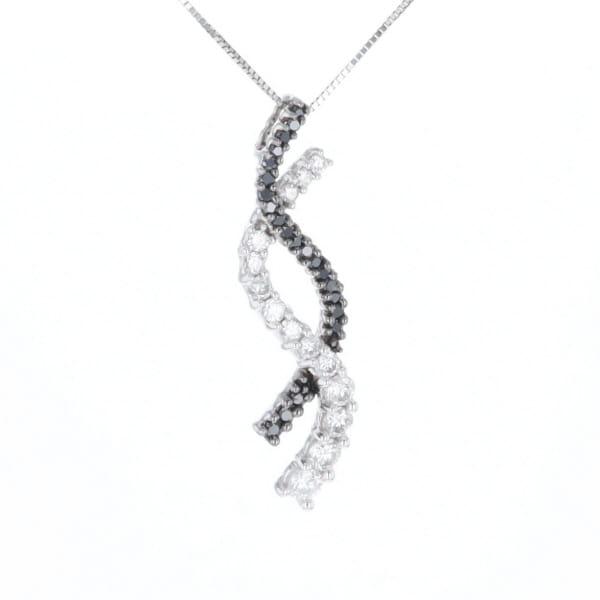 Ribbon Necklace With Black and White Diamonds