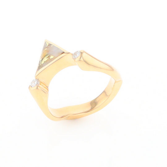 Gold Quartz Ring Triangle Inlaid Design With .14ctw Round Diamonds