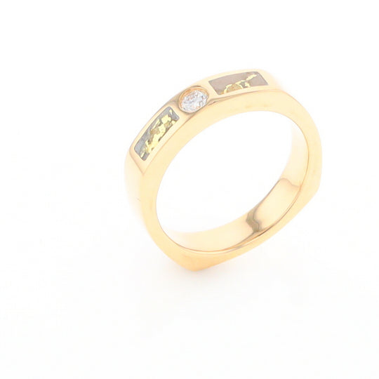 Gold Quartz Ring Double Sided Inlaid Design with .10ct Round Diamond G2