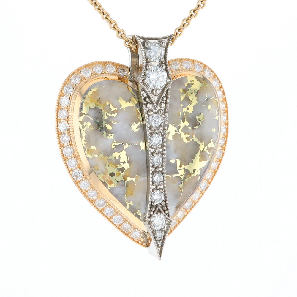 Gold Quartz Necklace Cupid's Revenge 2.24ctw Diamonds Heart Pendant (G1)