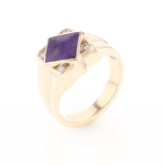 Natural Sugilite ring diamond shape inlaid design with .16ctw round diamonds