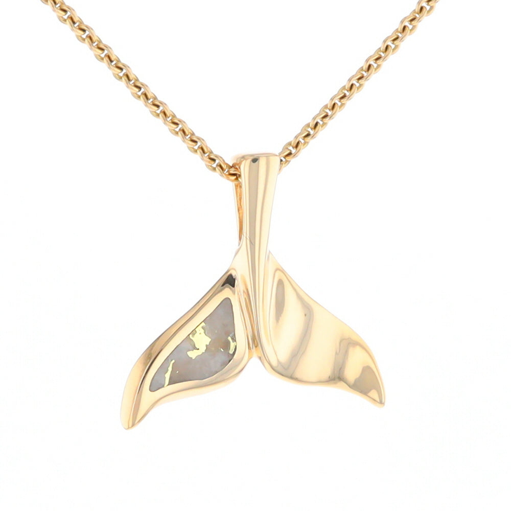 Whale Tail Necklaces Single Sided Gold Quartz Inlaid Sea life Pendant