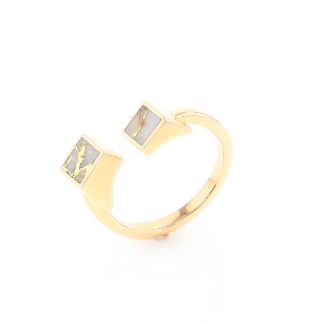 Gold Quartz Ring Wrap Double Square Inlaid Design