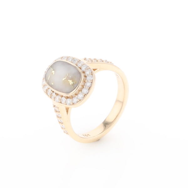 Rectangular Gold Quartz Inlaid Ring with 0.65ctw Diamond Halo