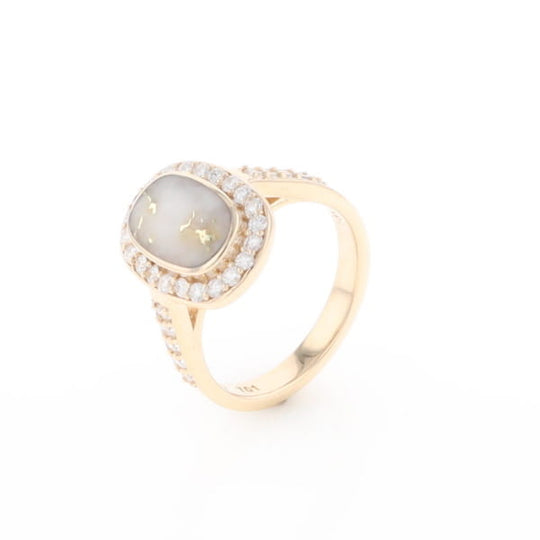Rectangular Gold Quartz Inlaid Ring with 0.65ctw Diamond Halo
