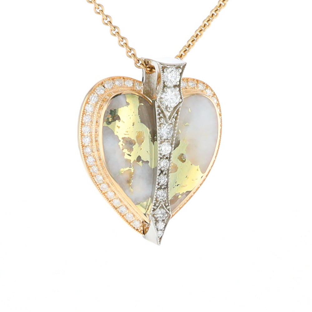 Gold Quartz Necklace Cupid's Revenge .93ctw Diamonds Heart Pendant G2