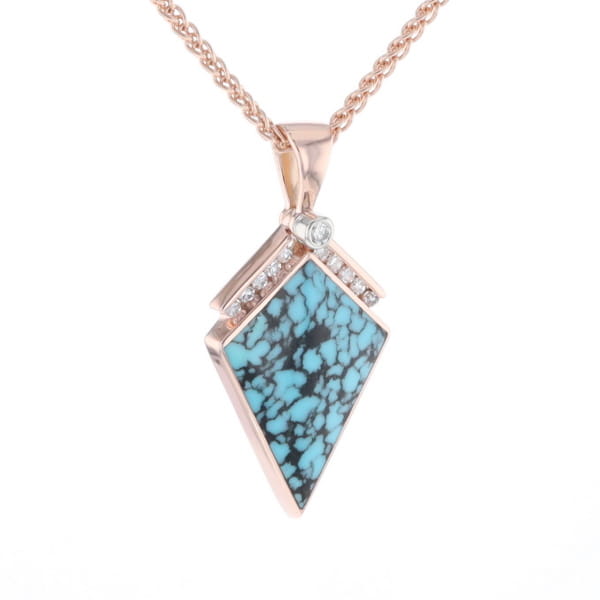 Turquoise Kite Shaped Inlaid Pendant with 0.19ctw Diamonds