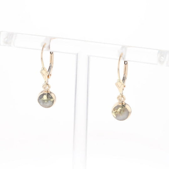 Gold Quartz Earrings Round Inlaid Design Lever Backs