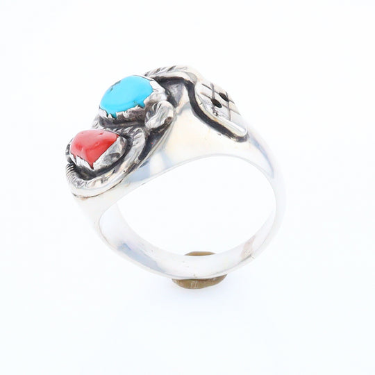 Coral and Turquoise Native Snake Ring