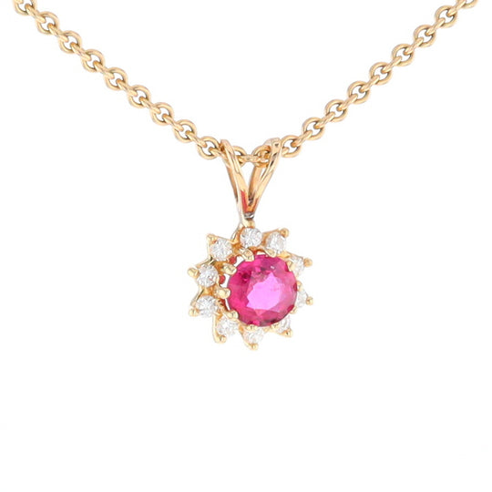 Ruby Pendant with Diamond Halo