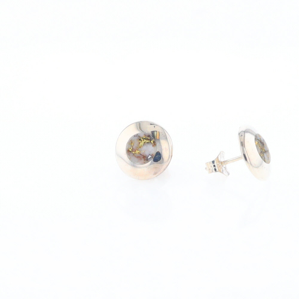 Sterling Silver Gold Quartz Inlaid Circle Stud Earrings - G3