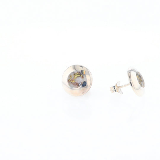 Sterling Silver Gold Quartz Inlaid Circle Stud Earrings - G3