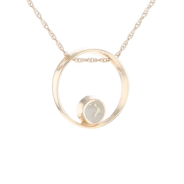 Gold Quartz Pendant Open Circle Design Round Inlay Pendant