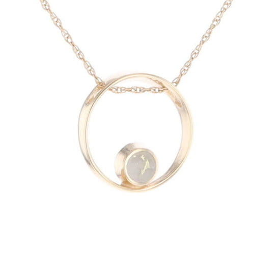 Gold Quartz Pendant Open Circle Design Round Inlay Pendant
