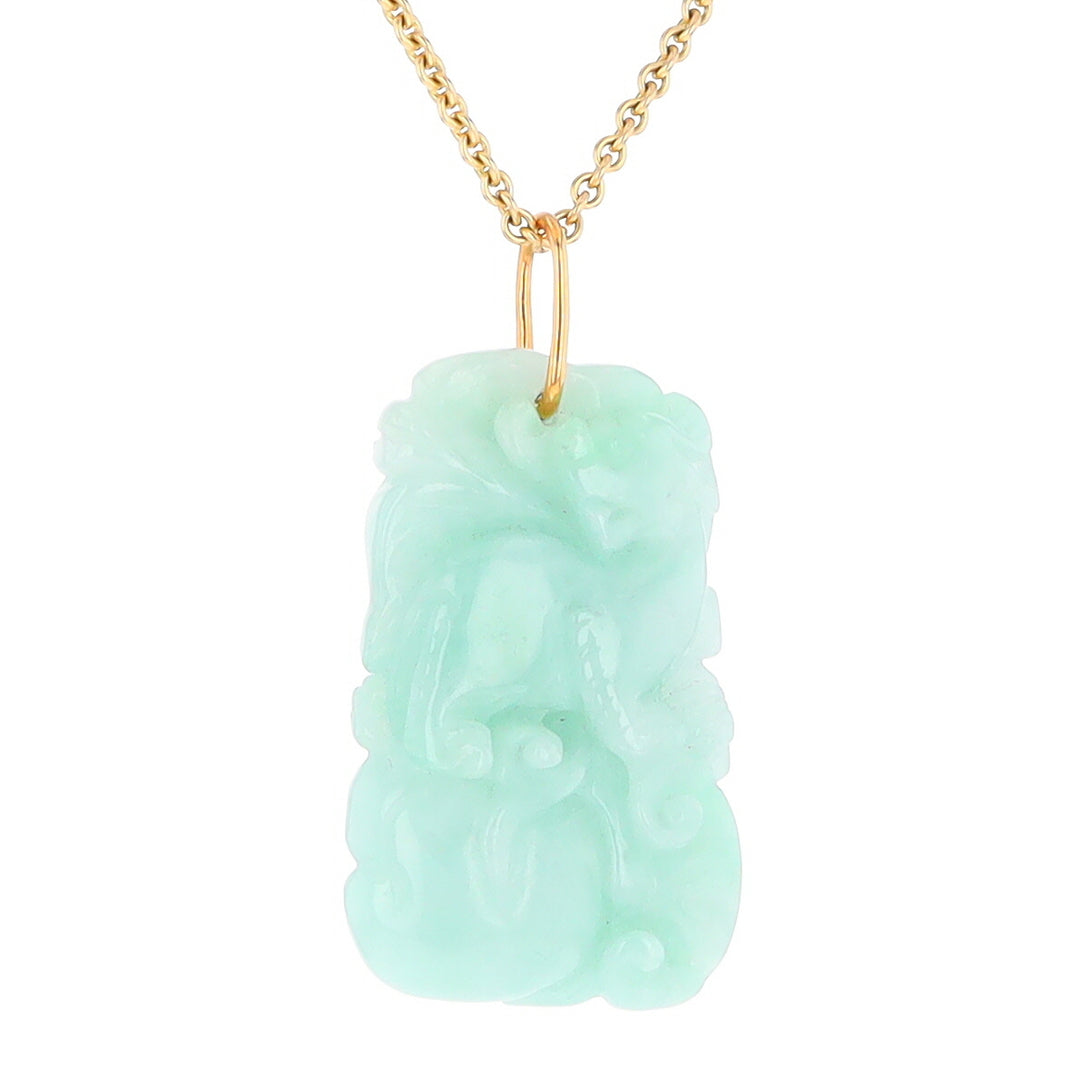 Carved Double Sided Foo Dog Floral Jadeite Pendant