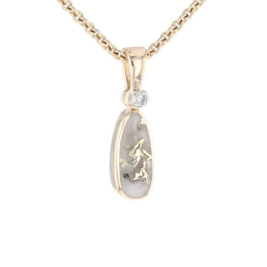 Gold Quartz Necklace Pear Shape Inlaid Pendant with .02ct Diamond
