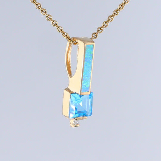 Opal Pendant Rectangle Inlaid with Peridot and 0.03ctw Round Diamond