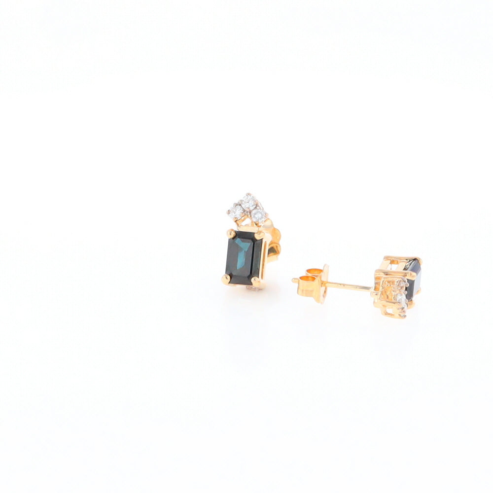 Rectangle Blue Sapphire Stud Earrings