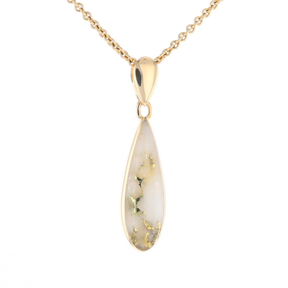 Gold Quartz Pendant Tear Drop Inlaid Design G2