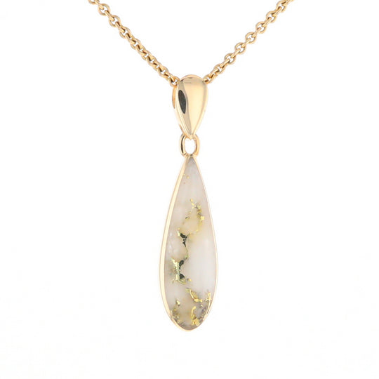 Gold Quartz Pendant Tear Drop Inlaid Design G2