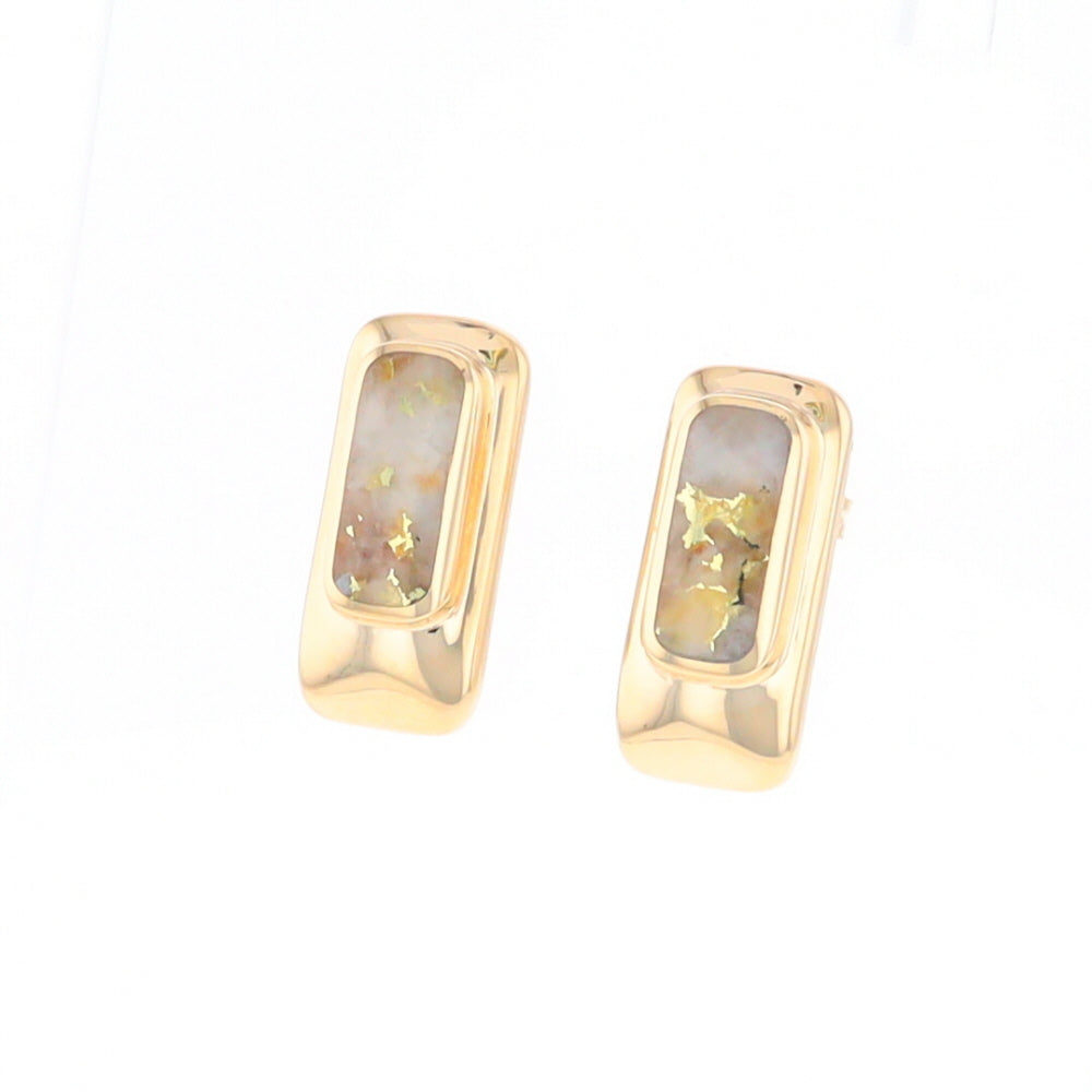 Gold Quartz Earrings Rectangle Inlaid Design