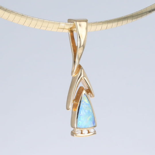 Opal Pendant Triangle Inlaid Design with .06ctw Round Diamonds