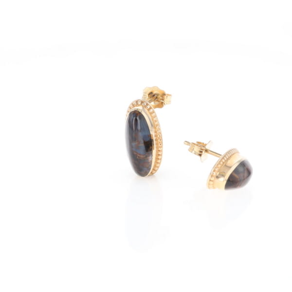 Natural pietersite oval inlaid milgrain earrings