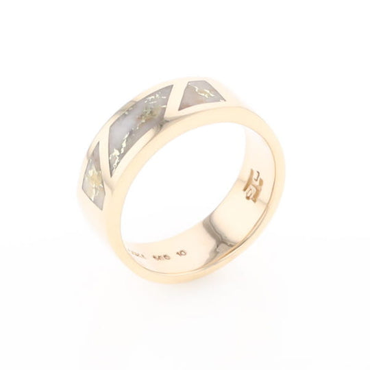 Gold Quartz Ring, 3 Section Inlaid Design