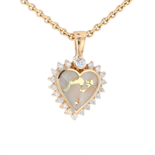 G2 Gold Quartz Pendant Heart Inlaid .21ctw Diamond Halo Design Pendant