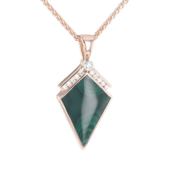 Malachite Kite Shape Inlaid Pendant with 0.19ctw Diamonds