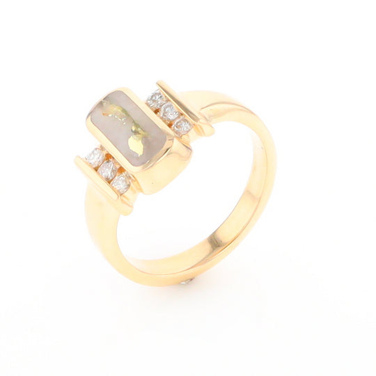 Gold Quartz Ring Oval Inlaid Design with .24ctw Round Diamonds