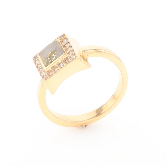 Gold Quartz Ring Square Inlaid Halo .14ctw Diamonds Design