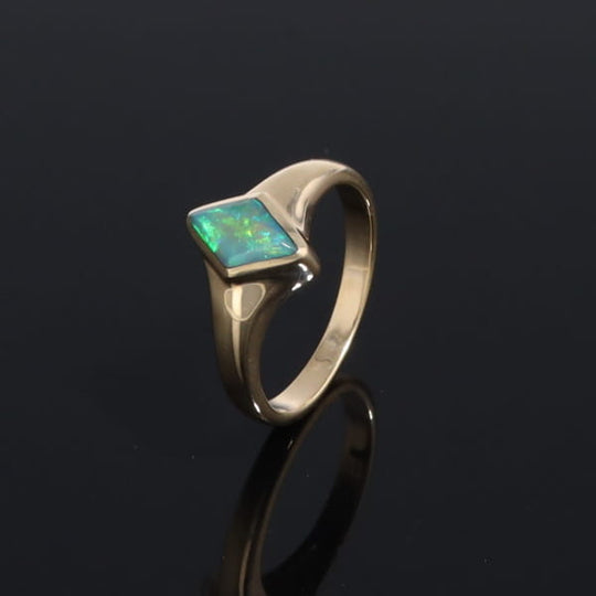 Ethiopian Opal Rings Diamond Shape Inlaid Design