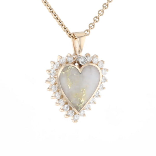 Gold Quartz Heart Shape Inlaid .55Ctw Diamond Pendant