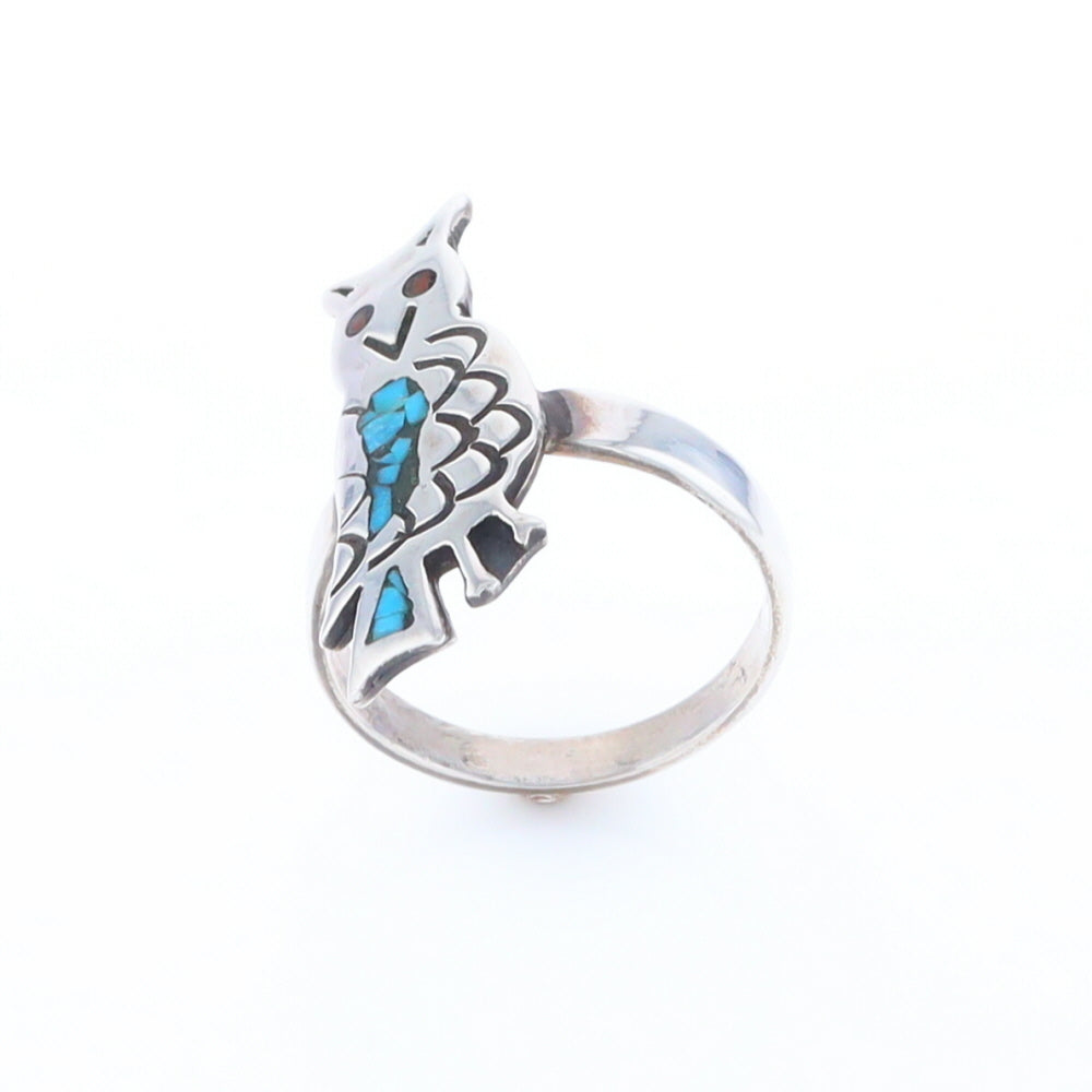 Crushed Coral & Turquoise Owl Ring