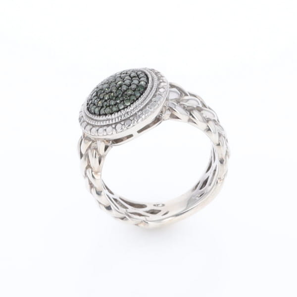 Green Diamond Braided Cluster Ring