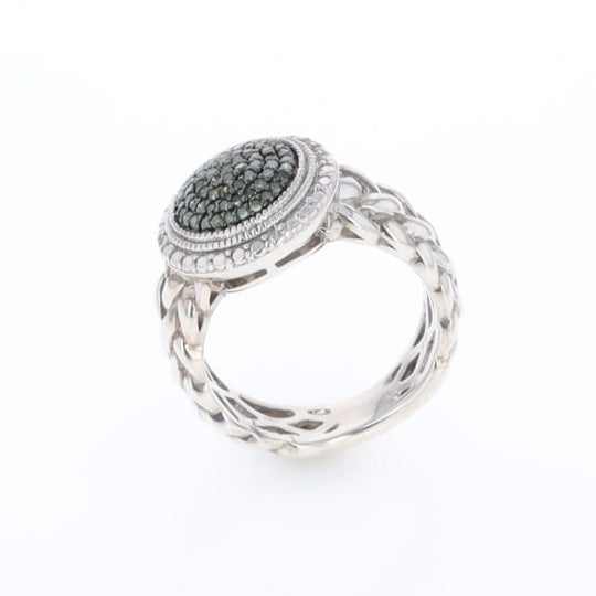Green Diamond Braided Cluster Ring