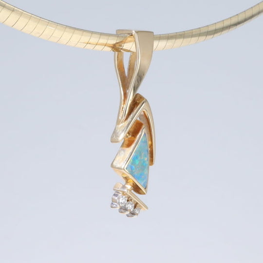 Opal Pendant Triangle Inlaid Design with .07ctw Round Diamonds