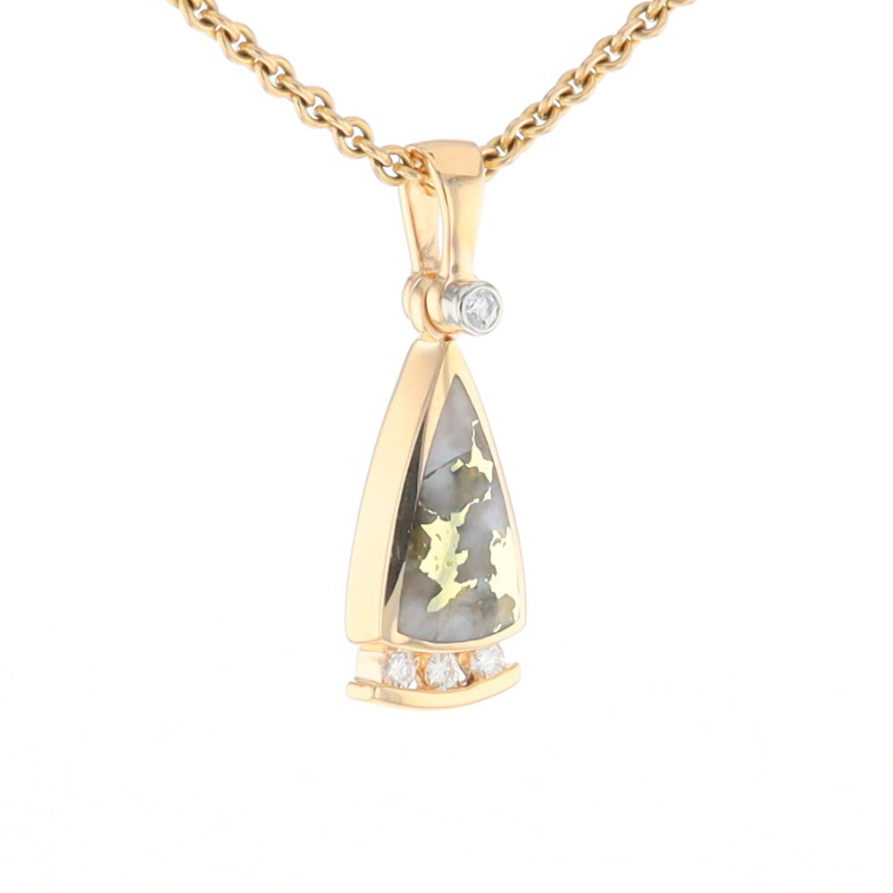 Gold Quartz Triangle Inlaid Pendant with 0.08ctw Diamonds - G2