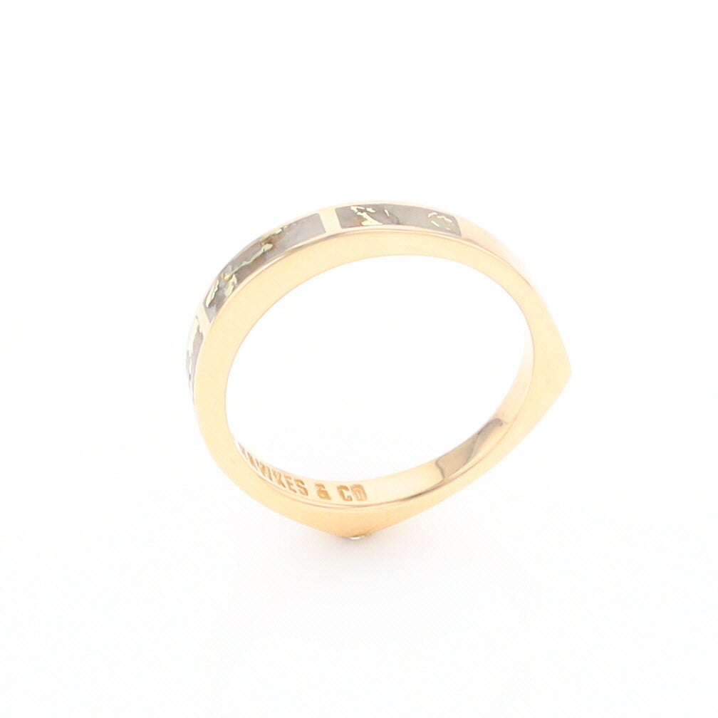 Gold Quartz Ring 3 Rectangle Section Inlaid Band