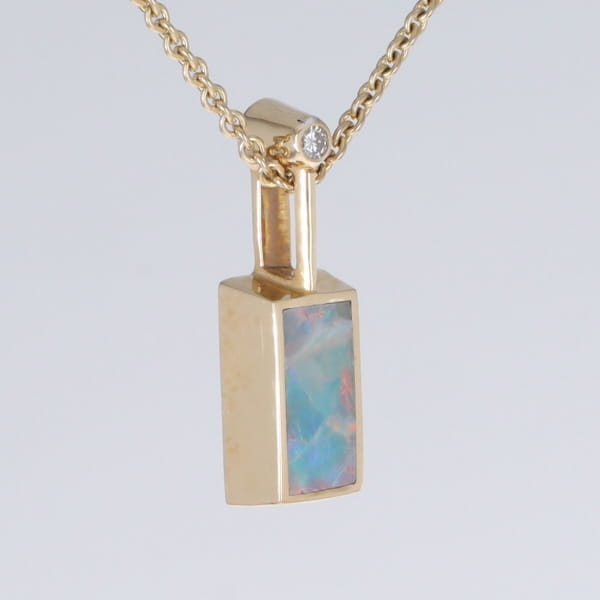 Opal Pendant Rectangle Inlaid Design with .04ctw Round Diamond