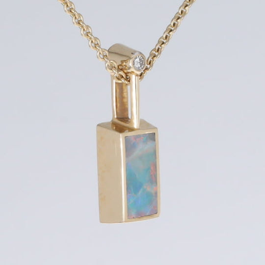 Opal Pendant Rectangle Inlaid Design with .04ctw Round Diamond