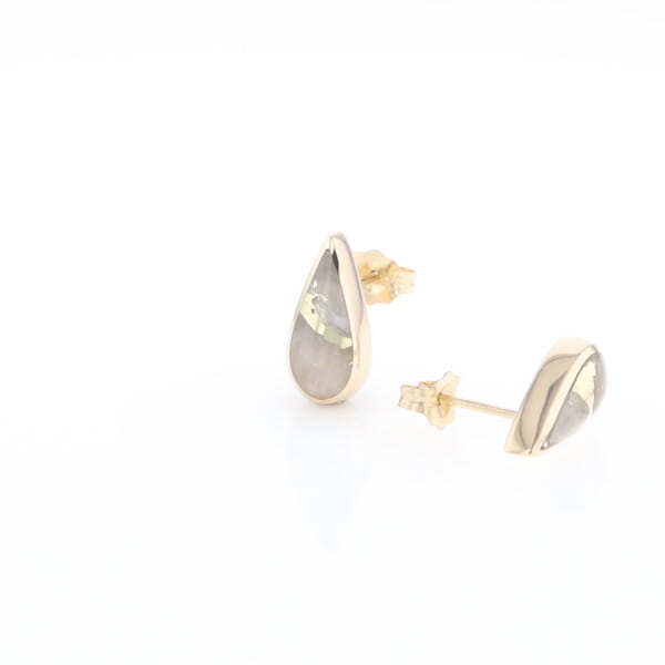 Gold Quartz Earrings Tear Drop Inlaid Studs